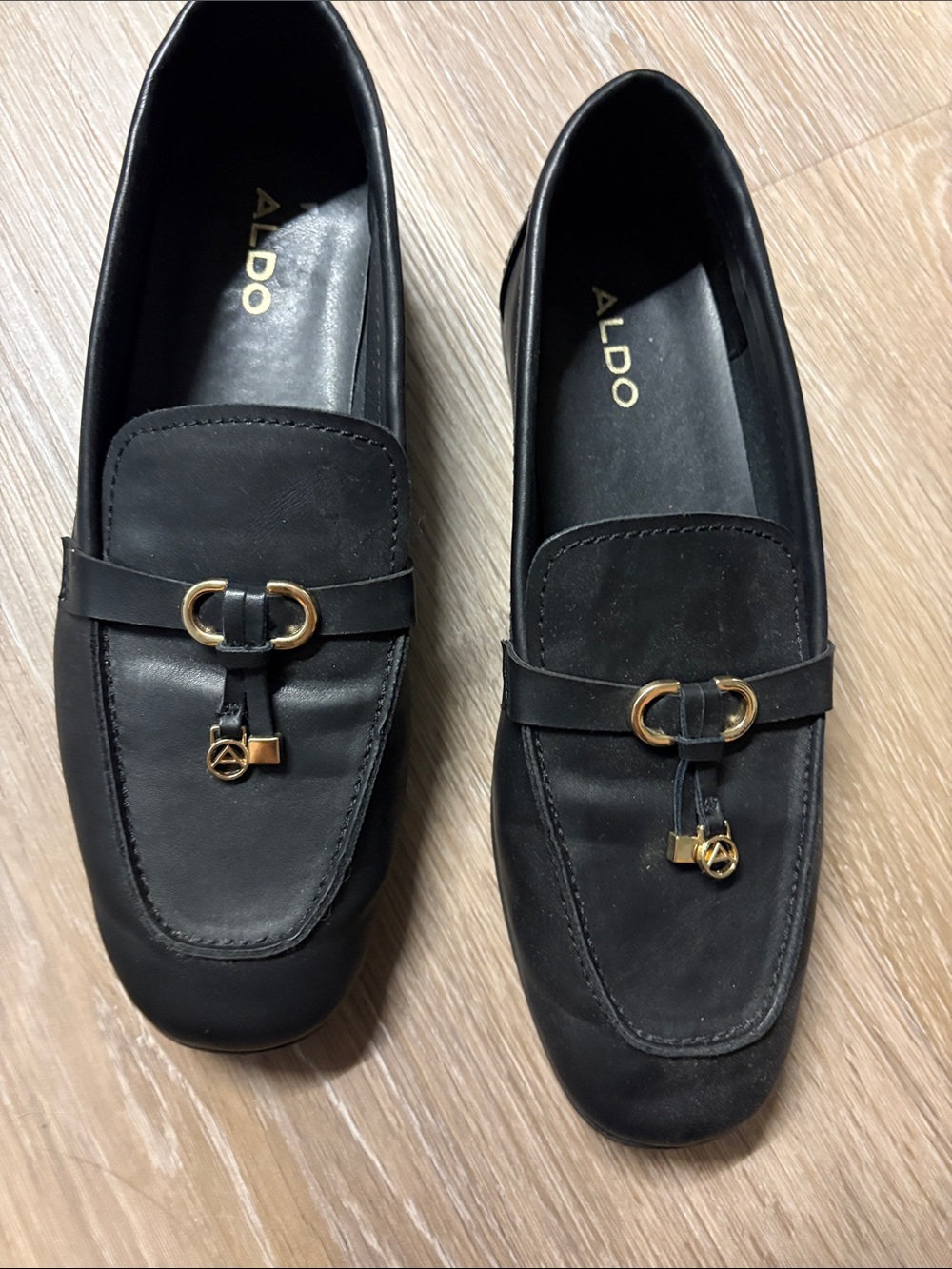 ALDO Black Loafers with Gold Accent Hardware